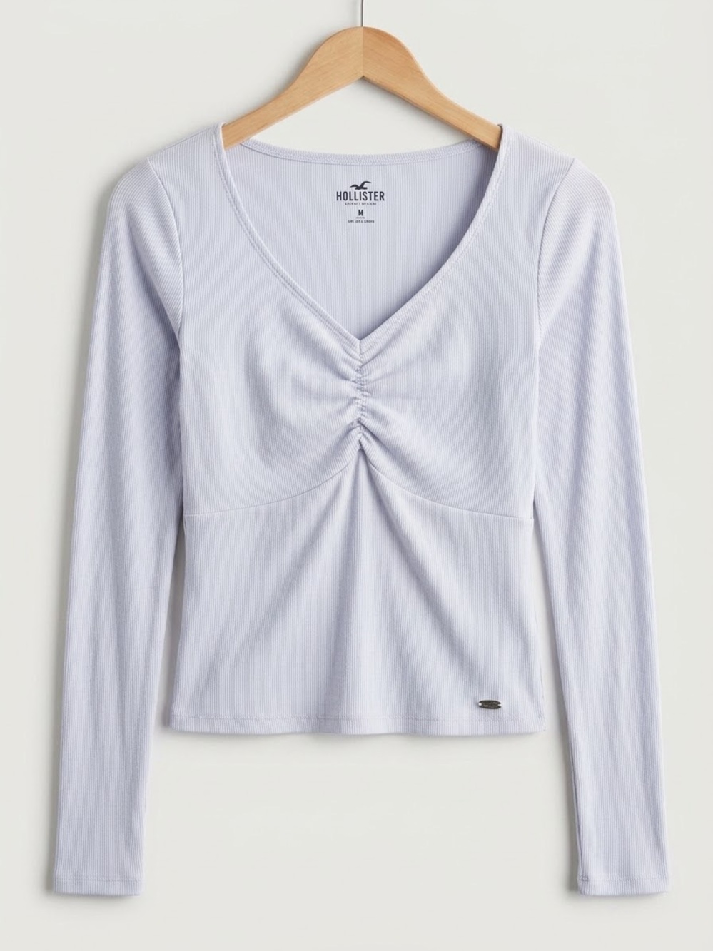Hollister Light Lavender Ruched V-Neck Long-Sleeve Top